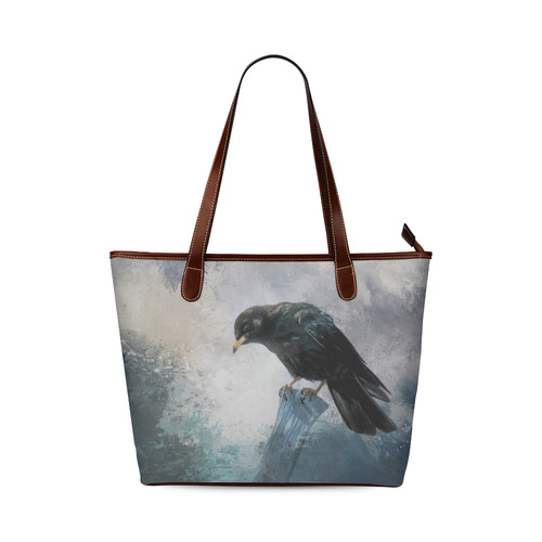 A beautiful painted black crow Shoulder Tote Bag (Model 1646)