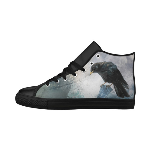 A beautiful painted black crow Aquila High Top Microfiber Leather Men's Shoes (Model 032)