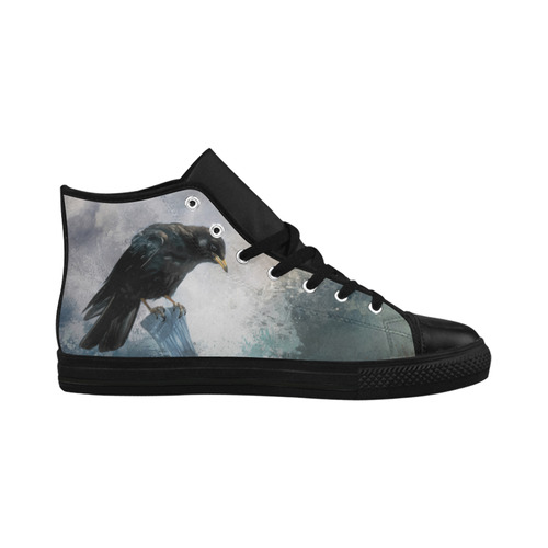 A beautiful painted black crow Aquila High Top Microfiber Leather Men's Shoes/Large Size (Model 032)