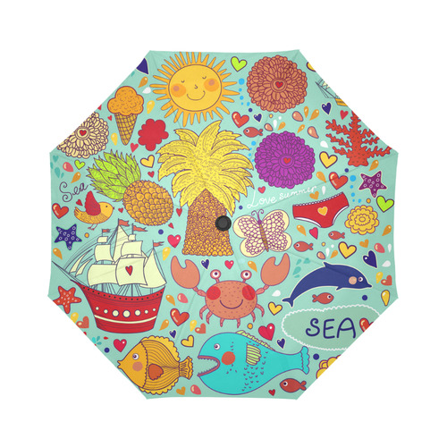 Cute Cartoon Summer Love Fun Beach Fish Sea Auto-Foldable Umbrella (Model U04)