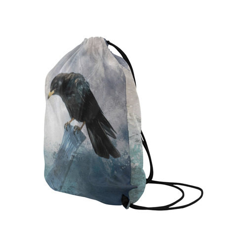 A beautiful painted black crow Large Drawstring Bag Model 1604 (Twin Sides)  16.5"(W) * 19.3"(H)