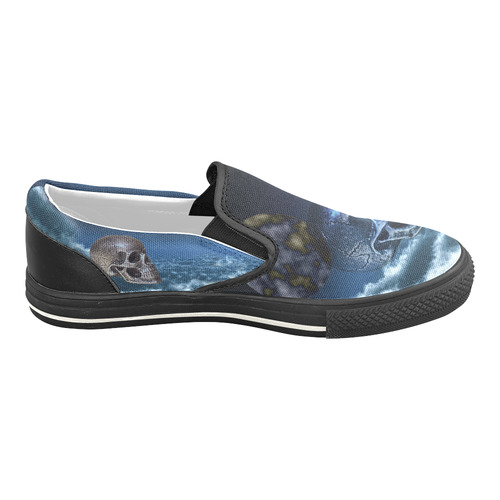 Skull and Moon Slip-on Canvas Shoes for Kid (Model 019)