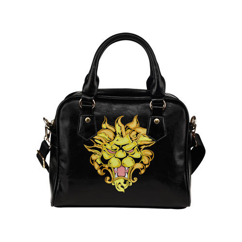 Golden Lion Black Shoulder Handbag (Model 1634)