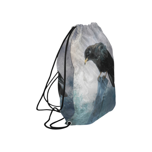 A beautiful painted black crow Large Drawstring Bag Model 1604 (Twin Sides)  16.5"(W) * 19.3"(H)