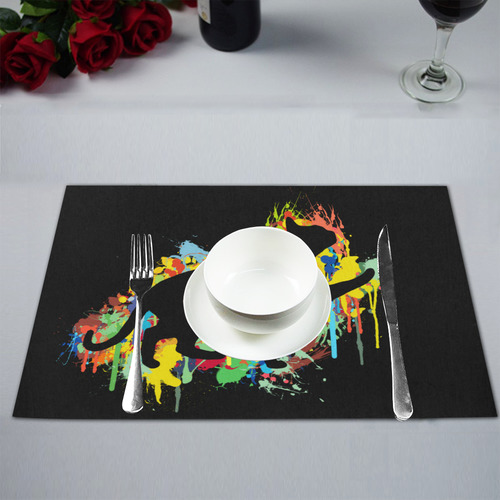 Lovely Cat Colorful Painting Splash Placemat 12’’ x 18’’ (Set of 4)