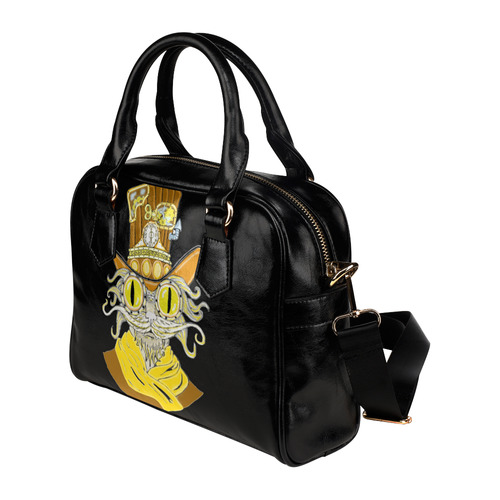 Steampunk Cat Black Shoulder Handbag (Model 1634)