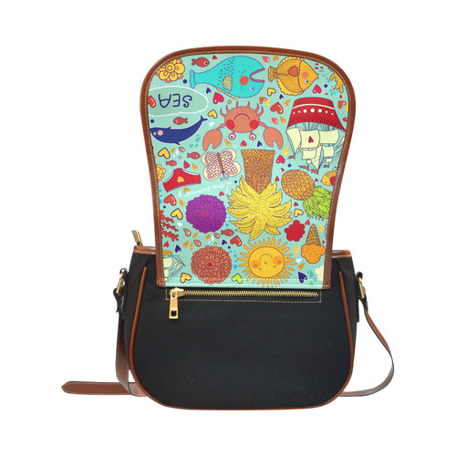 Cute Cartoon Summer Love Fun Beach Fish Sea Saddle Bag/Small (Model 1649)(Flap Customization)