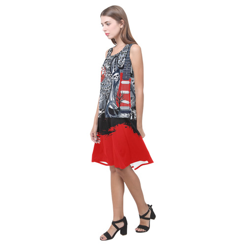 Raven Heart Red Print Drop Waist Dress Sleeveless Splicing Shift Dress(Model D17)