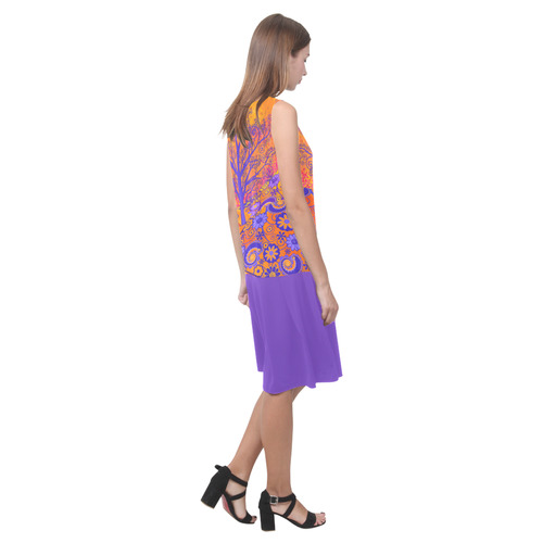 Sunset Print Flowers Dress Purple Sleeveless Splicing Shift Dress(Model D17)
