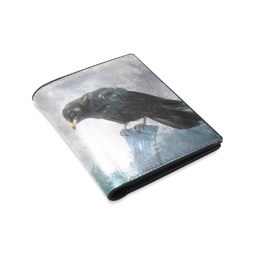 A beautiful painted black crow Men's Leather Wallet (Model 1612)
