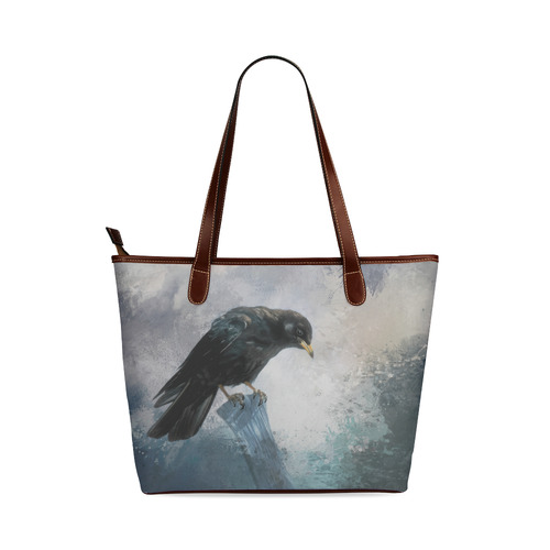A beautiful painted black crow Shoulder Tote Bag (Model 1646)