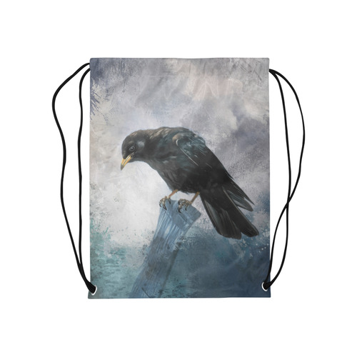 A beautiful painted black crow Medium Drawstring Bag Model 1604 (Twin Sides) 13.8"(W) * 18.1"(H)