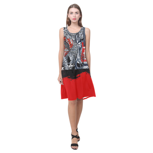 Raven Heart Red Print Drop Waist Dress Sleeveless Splicing Shift Dress(Model D17)