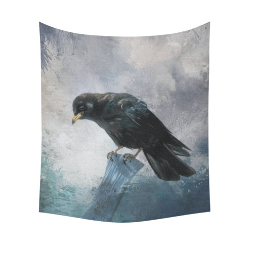 A beautiful painted black crow Cotton Linen Wall Tapestry 51"x 60"