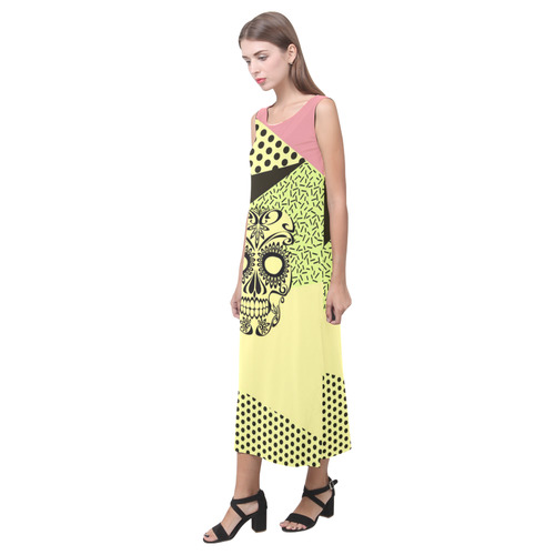 Pop Art Skull 03B by JamColors Phaedra Sleeveless Open Fork Long Dress (Model D08)