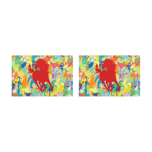 Horse Shape Template Colorful Splash Placemat 12’’ x 18’’ (Set of 2)