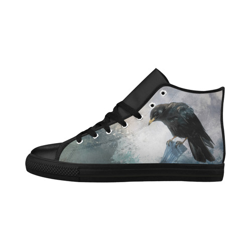 A beautiful painted black crow Aquila High Top Microfiber Leather Men's Shoes/Large Size (Model 032)