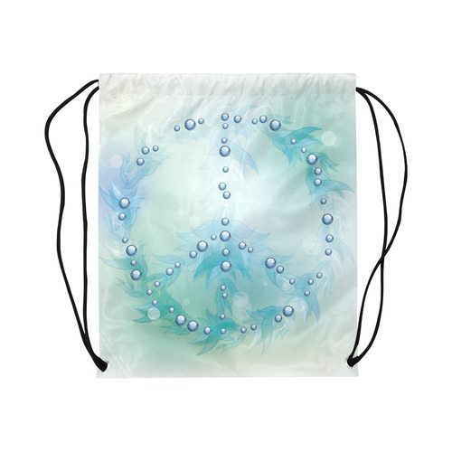 Beautiful Blue Green Peace Sign Large Drawstring Bag Model 1604 (Twin Sides)  16.5"(W) * 19.3"(H)
