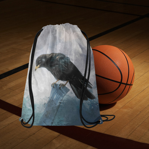 A beautiful painted black crow Medium Drawstring Bag Model 1604 (Twin Sides) 13.8"(W) * 18.1"(H)