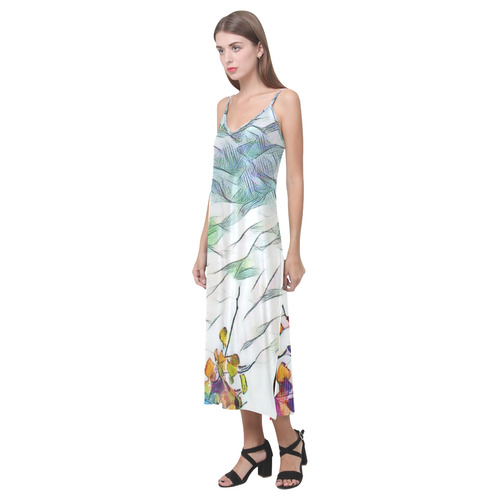 Springtime Colors V-Neck Open Fork Long Dress(Model D18)