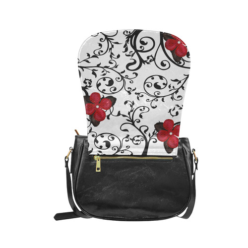 Red Flowers Goth Damask Vine Print Classic Saddle Bag/Large (Model 1648)