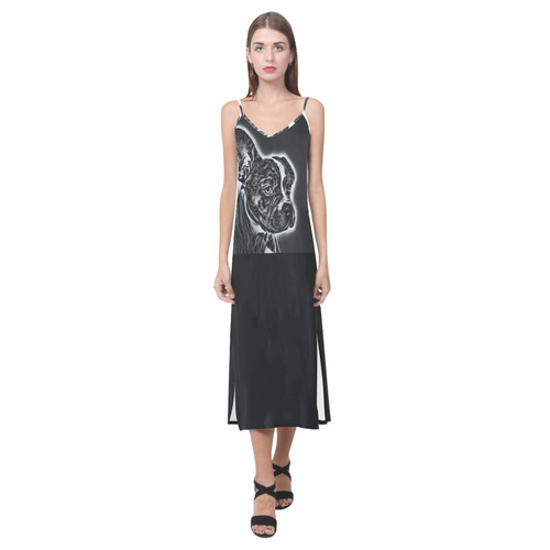 Lovely Buddy Black and White V-Neck Open Fork Long Dress(Model D18)