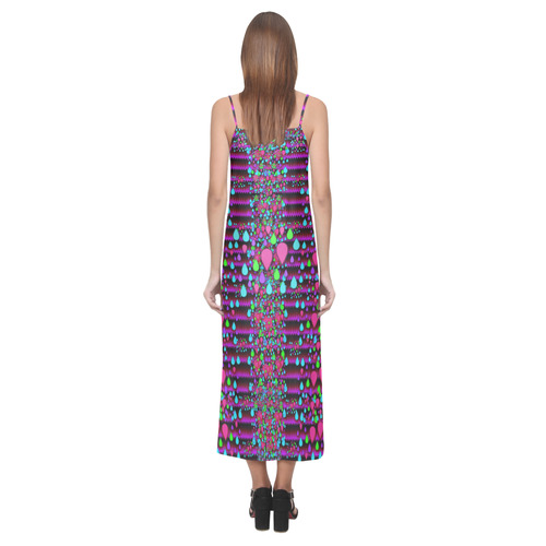 Raining rain and mermaid shells Pop art V-Neck Open Fork Long Dress(Model D18)