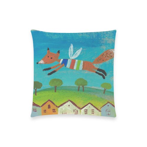 Cute Flying Fox Over Houses Forest Sky Art Painting Pillow Case For Kids