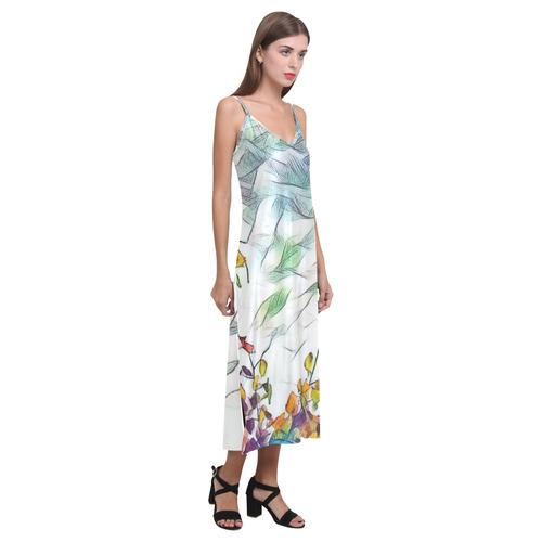 Springtime Colors V-Neck Open Fork Long Dress(Model D18)