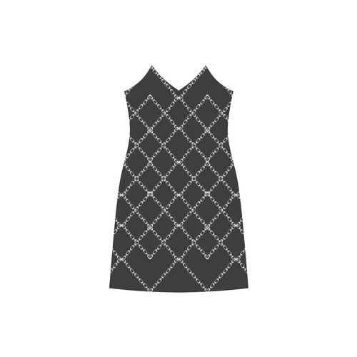 Chained Diamonds Goth Print V-Neck Open Fork Long Dress(Model D18)