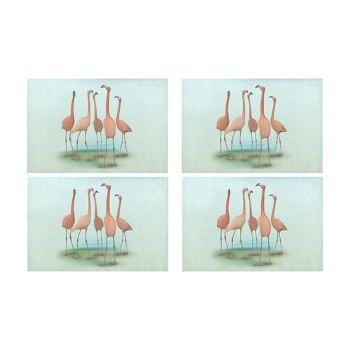 Flamingo Mingle, watercolor, birds Placemat 12’’ x 18’’ (Four Pieces)