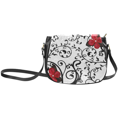 Red Flowers Goth Damask Vine Print Classic Saddle Bag/Large (Model 1648)