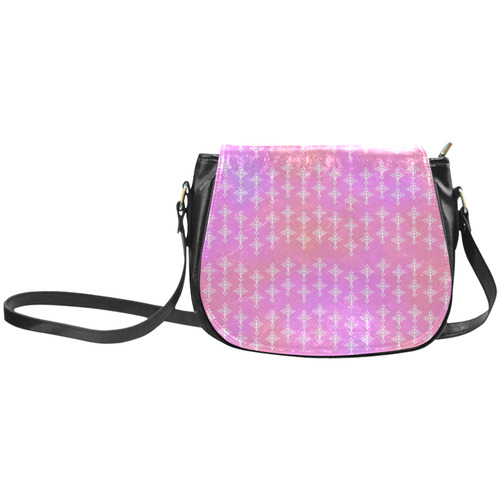 Pastel Goth Pink Crosses Pattern Art Classic Saddle Bag/Large (Model 1648)