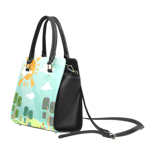 Pink Blue Green Abstract Geometic Nature Classic Shoulder Handbag (Model 1653)