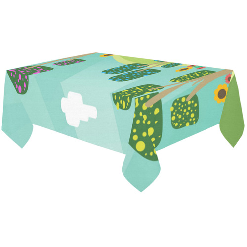 Pink Blue Green Abstract Geometic Landscape Cotton Linen Tablecloth 60"x120"