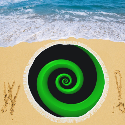 Green/Black Spiral Design Circular Beach Shawl 59"x 59"