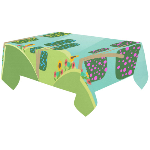 Pink Blue Green Abstract Geometic Landscape Cotton Linen Tablecloth 60"x120"