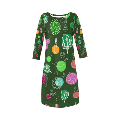 Colorful Vegetable Veggie Nature Pattern Round Collar Dress (D22)