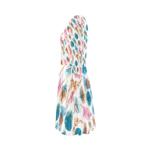 Colorful Boho Feathers Elbow Sleeve Ice Skater Dress (D20)