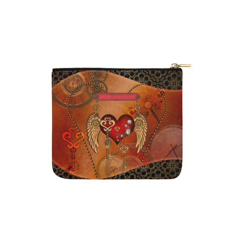 Steampunk, wonderful heart with wings Carry-All Pouch 6''x5''
