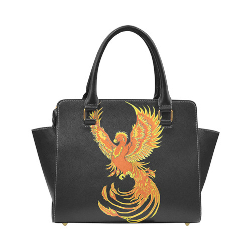 Phoenix Rising Black Rivet Shoulder Handbag (Model 1645)
