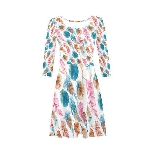 Colorful Boho Feathers 3/4 Sleeve Sundress (D23)