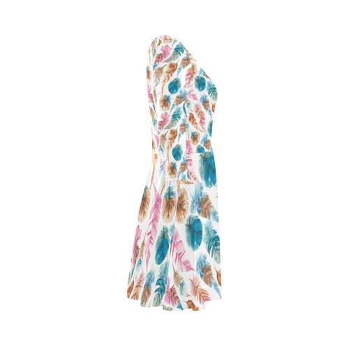 Colorful Boho Feathers 3/4 Sleeve Sundress (D23)