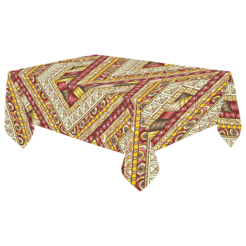 Red Gold Boho Ethnic Tribal Pattern Cotton Linen Tablecloth 60"x 104"
