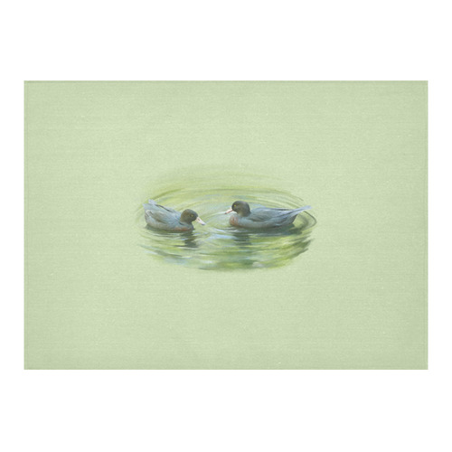 Blue Ducks in Pond - watercolor birds Cotton Linen Tablecloth 60"x 84"