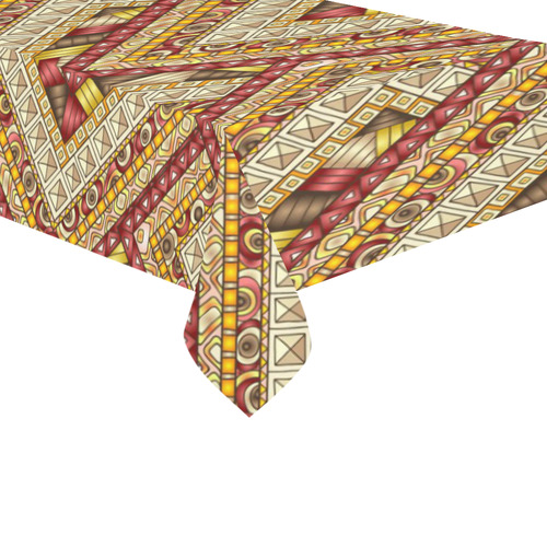 Red Gold Boho Ethnic Tribal Pattern Cotton Linen Tablecloth 60"x 104"