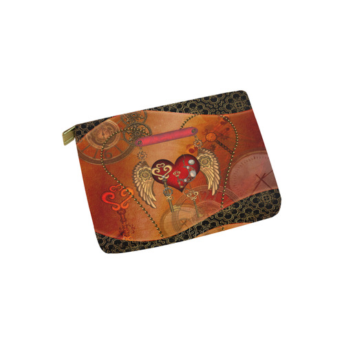 Steampunk, wonderful heart with wings Carry-All Pouch 6''x5''