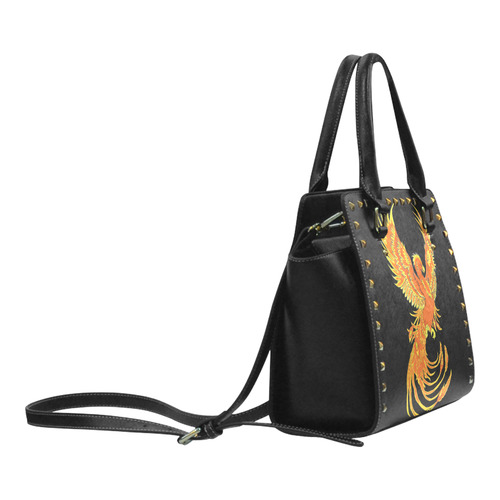 Phoenix Rising Black Rivet Shoulder Handbag (Model 1645)