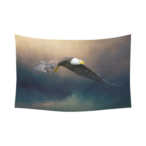 Painting flying american bald eagle Cotton Linen Wall Tapestry 90"x 60"