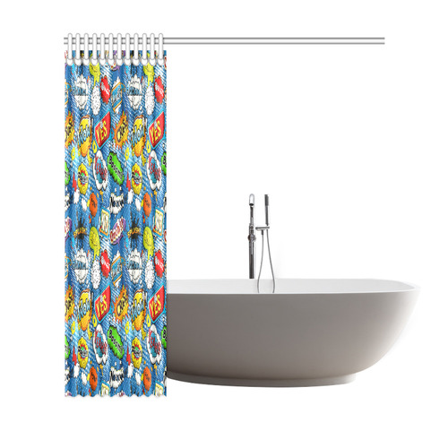 Comic Speech Bubbles Wow Pow Yes Splash Shower Curtain 69"x72"